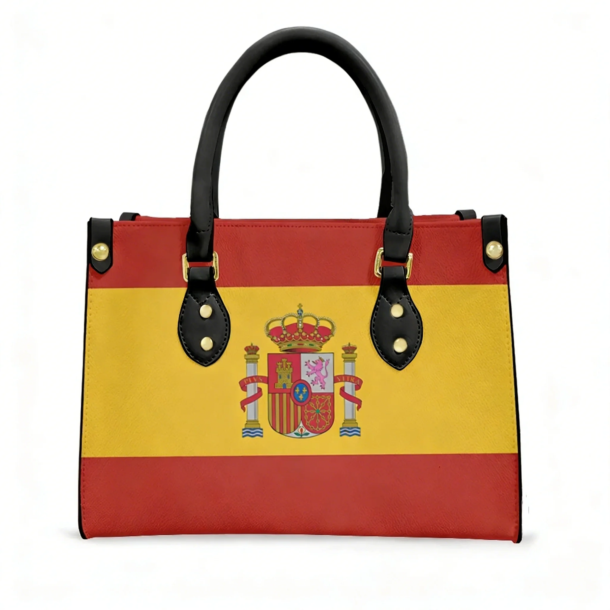 

Сумка-тоут с изображением национального герба Испании, женская и мужская, с персонализированным текстом и изображением, из искусственной кожи, для бизнеса, шопинга, подарочная сумка
