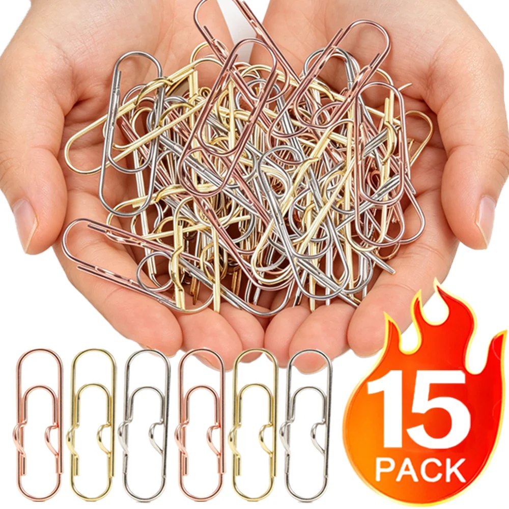 1-15Pcs Anti Lost Pen Holder Paper Clip Metal Clips Portable Bookmark Photo Memo Ticket Fixed Paperclip Office School Stationery