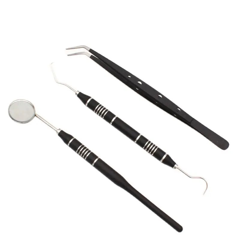 Kit de miroir dentaire en acier inoxydable, 3 pièces/ensemble, crochet de sonde, pince à épiler, instruments dentaires, dentiste, outil de nettoyage