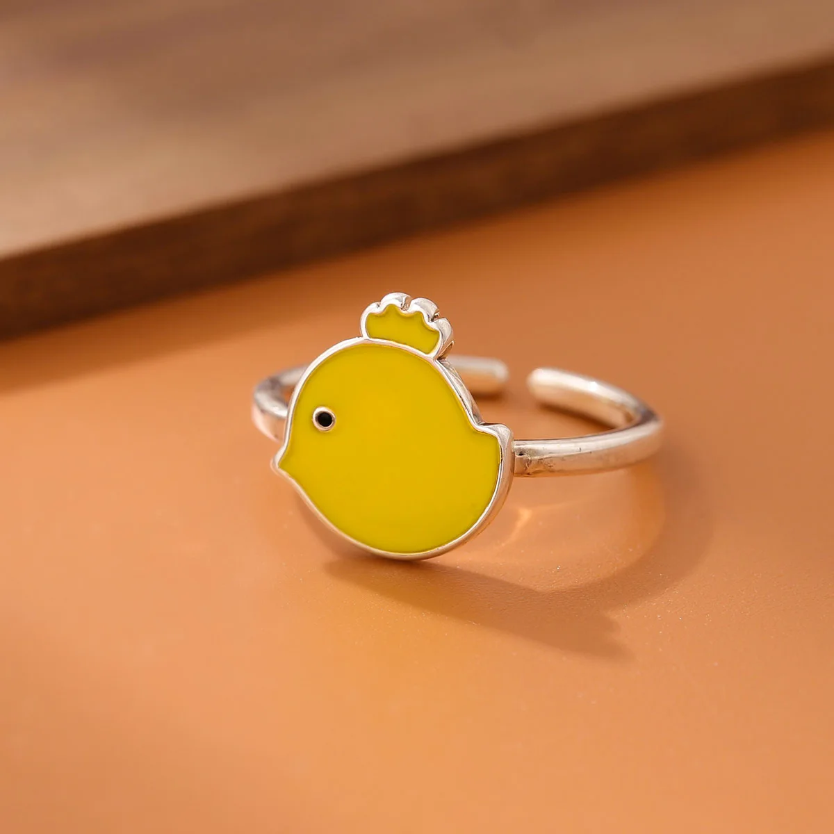 New Beautiful Fashion Jewelry Animal 925 Sterling Silver Cute Little Yellow Chicken Epoxy Cartoon Women Opening Rings  R272