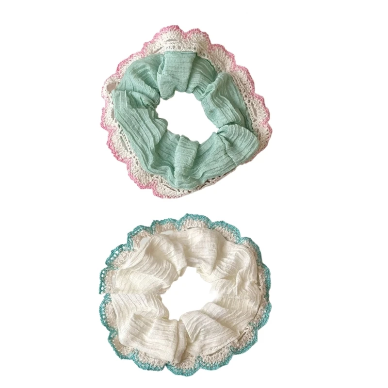 

F42F Oversized Hair Scrunchies Lace Trim Hair Scrunchy Plaids Hair Tie Thick Updos Hair Circles Female Hairloops Ornaments