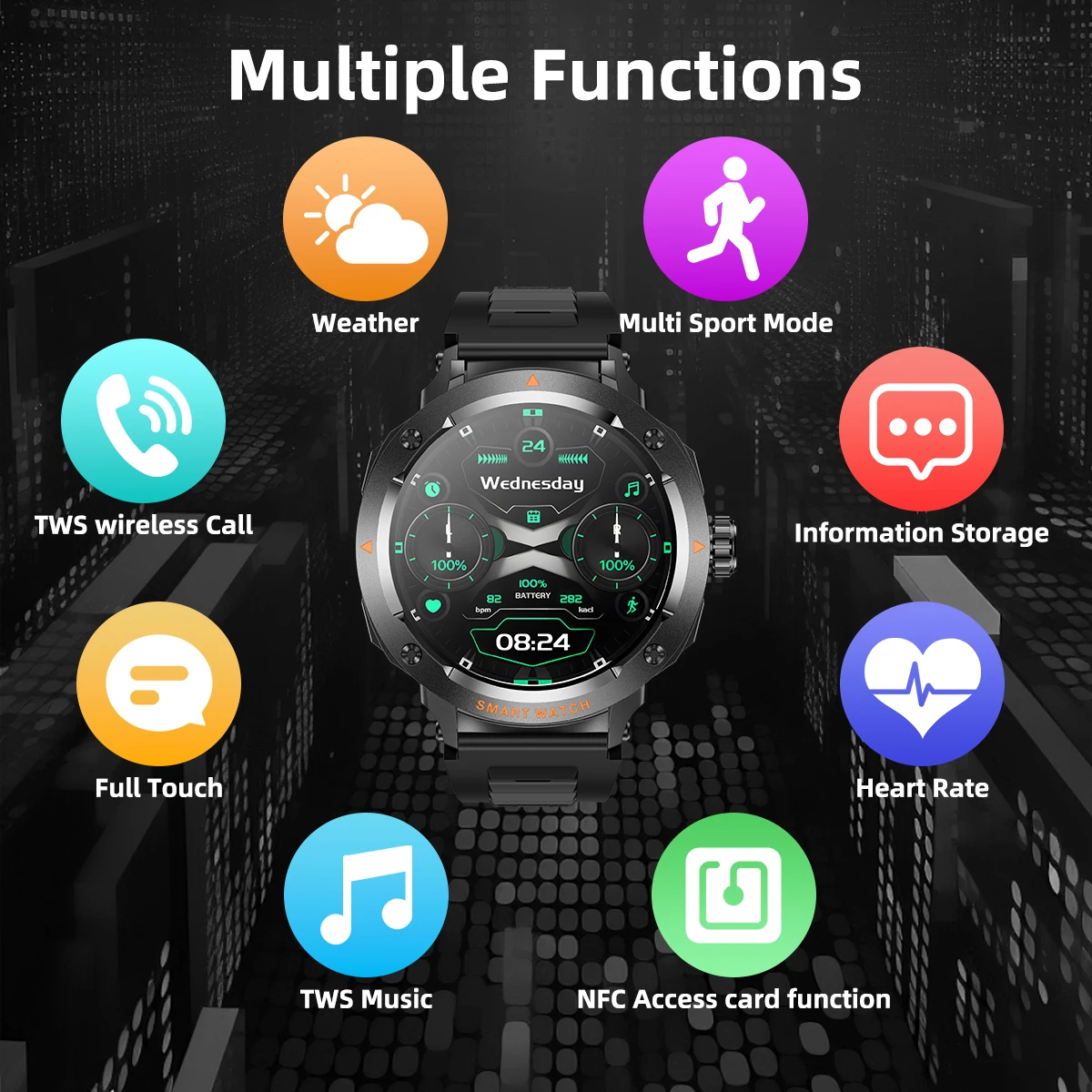 LIGE TWS 2 In 1 Smart Sports Watch Wireless Bluetooth Headset Calling Health Monitor Fitness Waterproof Smartwatches Headset New