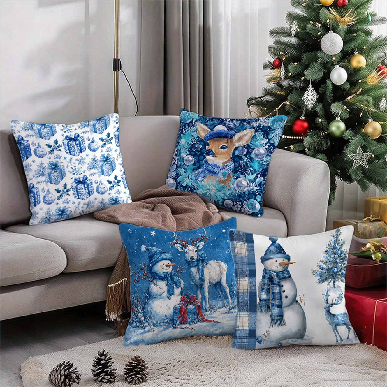 

Blue Patterned Christmas PillowcaseSuitable for sofa car bedroom decorative cushion cover pillow cover