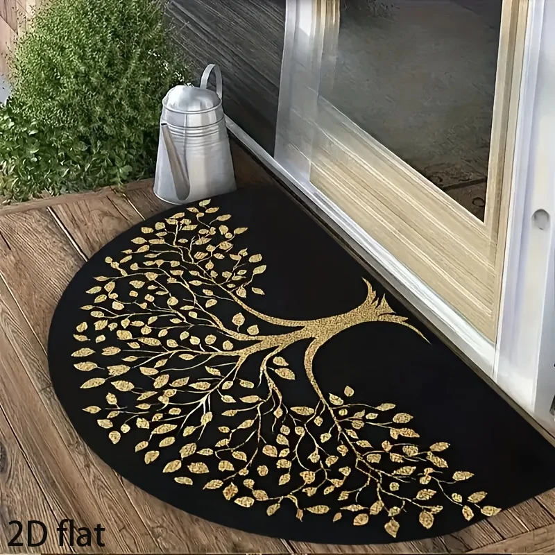 

1 piece 2D flat tree of life pattern, semi-circular doormat, washable, home decoration, suitable for porches, living rooms