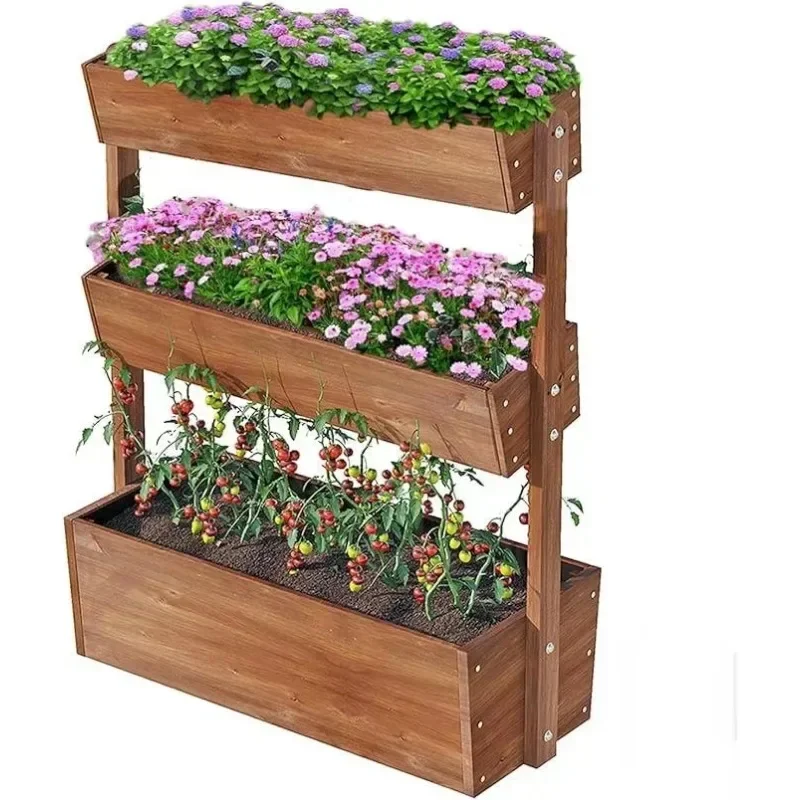 

Indoor And Outdoor 3-story Vertical Raised Garden Bed Square Wooden Flower Pot Balcony Herbal Flowers Indoor And Outdoor Use