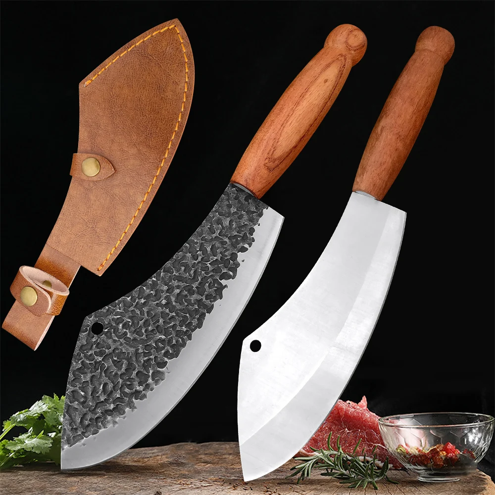 Metzger Ausbeinmesser Hackmesser Fleisch Hacken Gemüse Küchenmesser Handgeschmiedete Klinge Holzgriff Chefkoch Koch Utility Schneidemesser