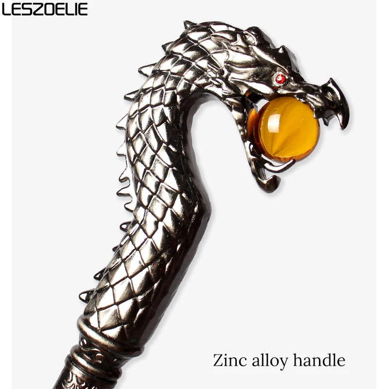 Bastón para caminar con cabeza de dragón plateado de lujo con bola de cristal naranja, bastones decorativos para caminar para fiestas para hombres y mujeres a la moda