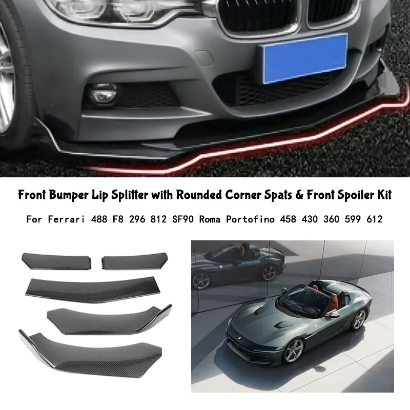 5-Segment Adjustable Front Bumper Lip Splitter Body Kit For Ferrari 488 F8 296 812 SF90 Roma Portofino 458 430 360 599 612