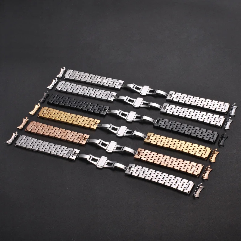 Solid Stainless Steel Watch Band 20mm 22mm Smart Watch Replacement Strap Silver Black watchband Wristband for Tissot for Citizen