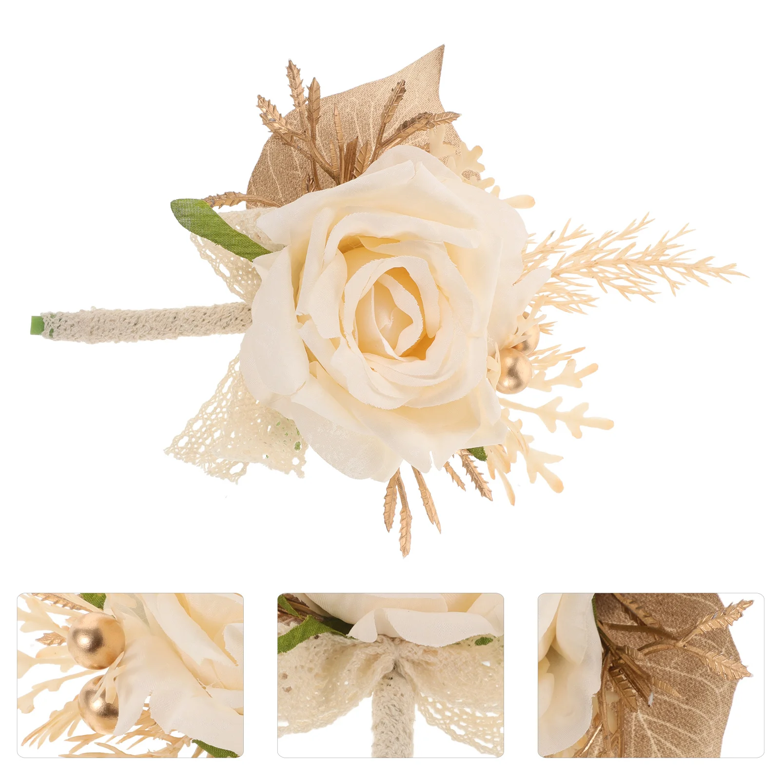 

Elegant Rose Boutonniere and Wrist Corsage Set for Groom Groomsmen Bridesmaids Wedding Lapel Pin Suit Flower Decoration Silk