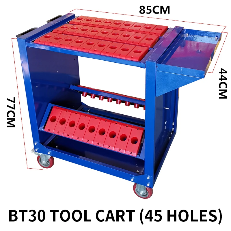 Imagem -03 - Cnc Ferramenta Carrinho 35 Capacidade Ferramental Azul 45 Taper Ferramenta Titulares Prateleira Carrinho com Dois Giratórios Dois Rodízios Fixos Bt30