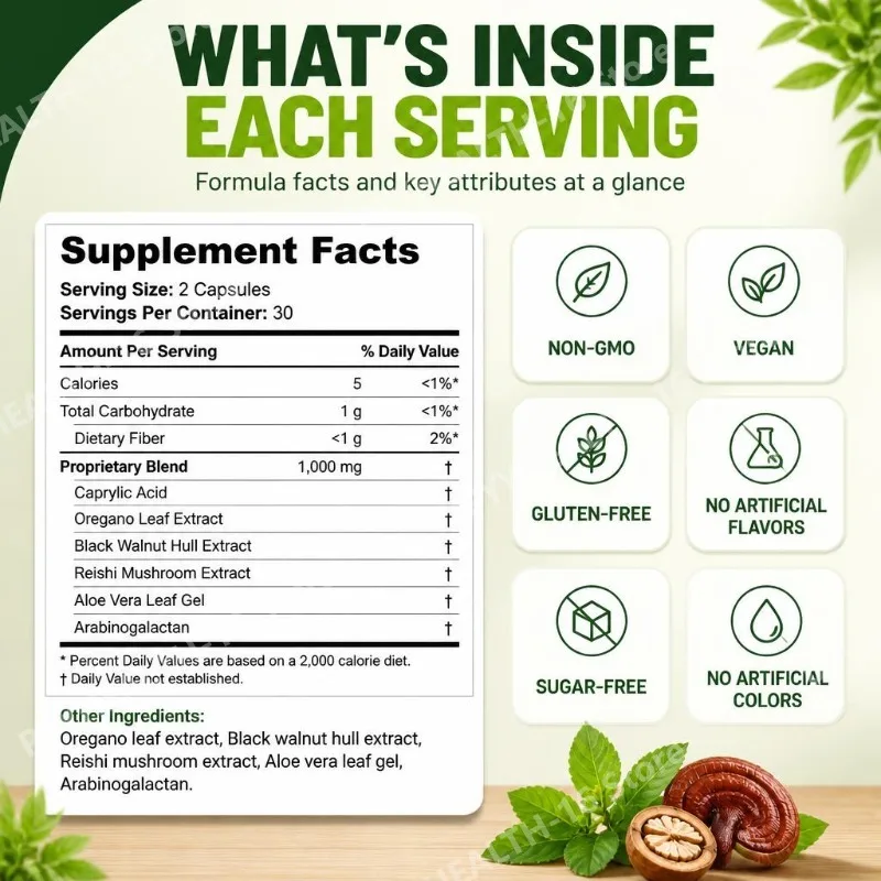 Docteat CandidaRen Capsules Digestive Comfort with Caprylic Acid Oregano Leaf Extract Black Walnut Hull Extract 60 Capsules