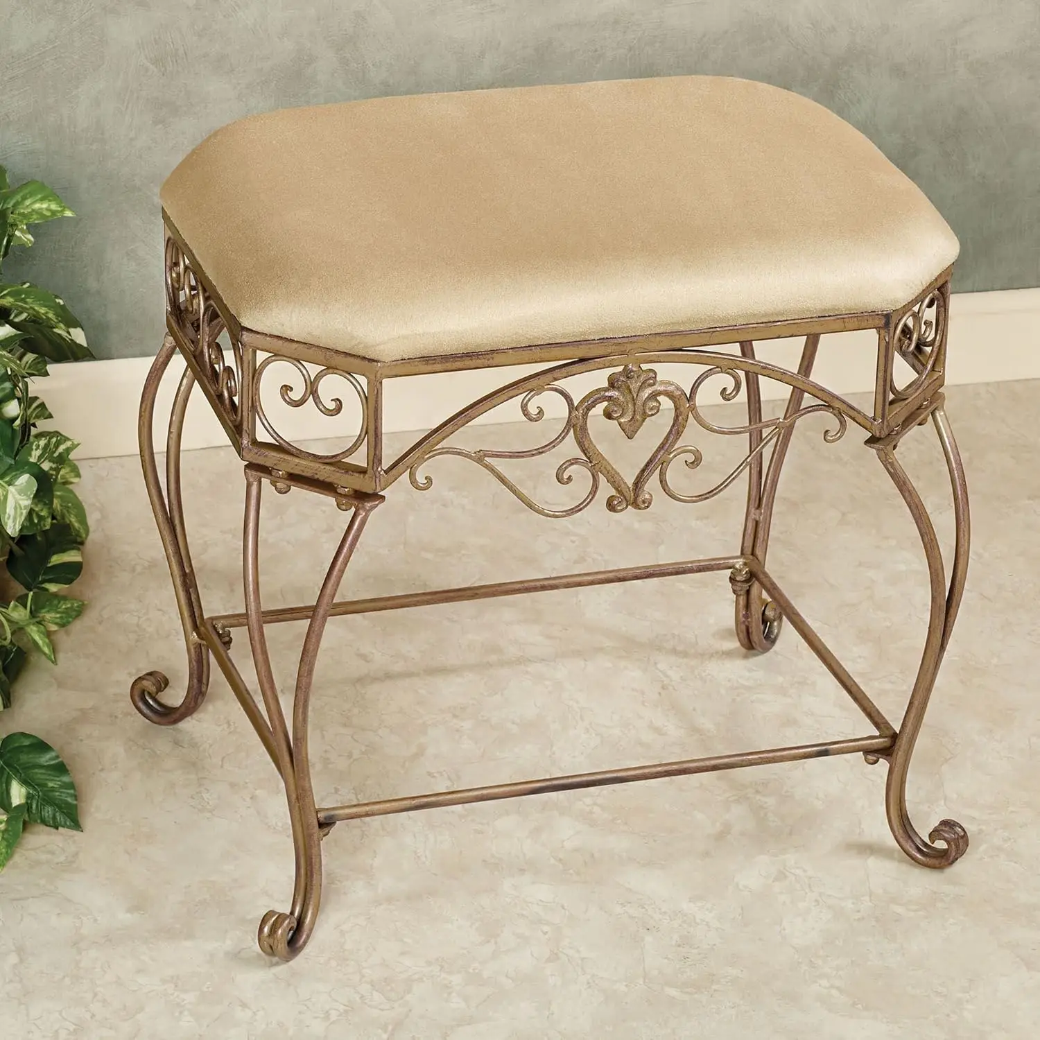 Touch of Class Traditional Upholstered Vanity Bench Cushion is Polyester  Handcrafted Metal  Chairs