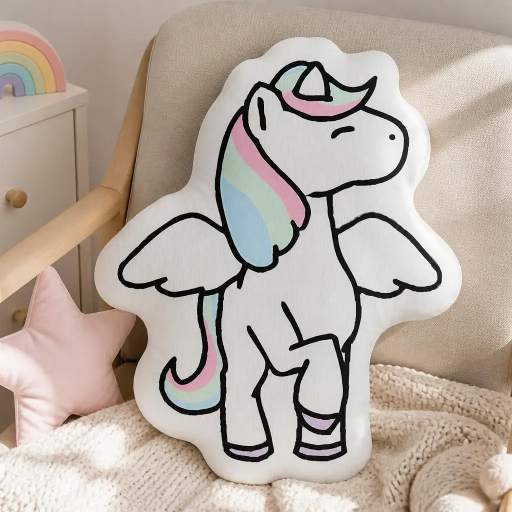 Cute Unicorn Shaped Throw Pillow Pastel Rainbow Winged Fantasy Cushion Stuffed Decorative Sofa Bedroom Nursery Home Decor