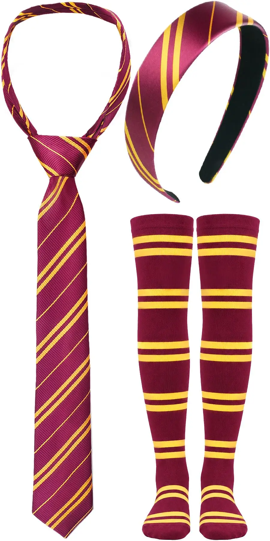 3 piezas de accesorios para disfraces de Halloween: diadema, corbata y calcetines de bruja. Disfraces de Halloween fáciles de usar para mujeres, adolescentes y adultos. Diadema, corbata y calcetines a rayas. Disfraces de bruja para cosplay, grupos escolares y fiestas de Halloween.