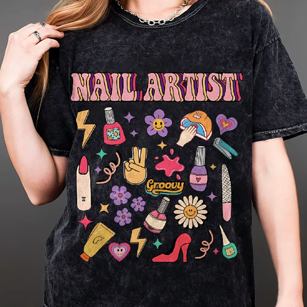 

Girly Pink Cosmetic Elements Printed Ladies T-Shirt Hot Sweet Heart High Quality Loose Wash Short Sleeve 2024 Summer Top Unisex