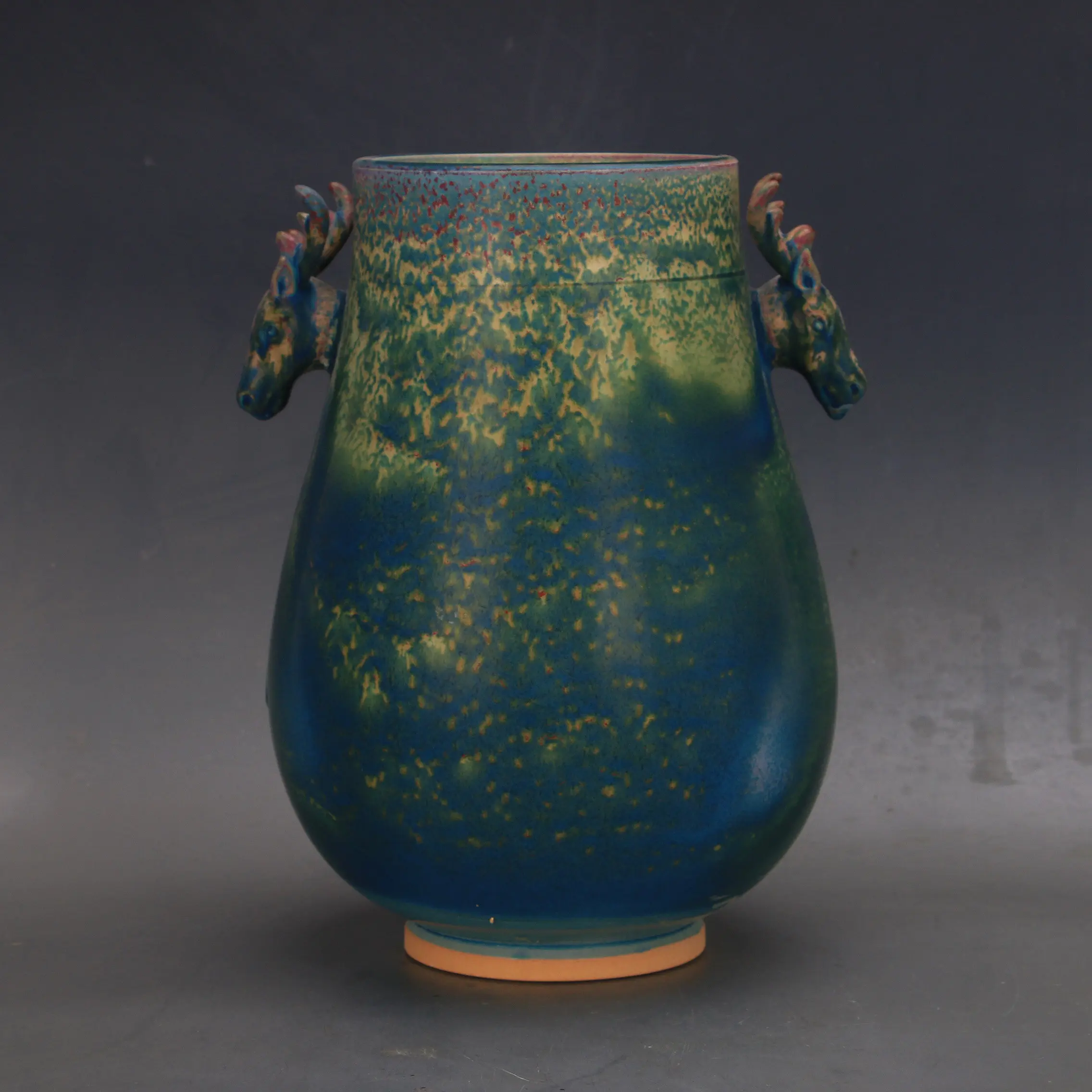 Chinese Antique Style Jun Ware Porcelain Vase Starry Sky Deer Head Double Ear Handmade Home Decor Collection Gift