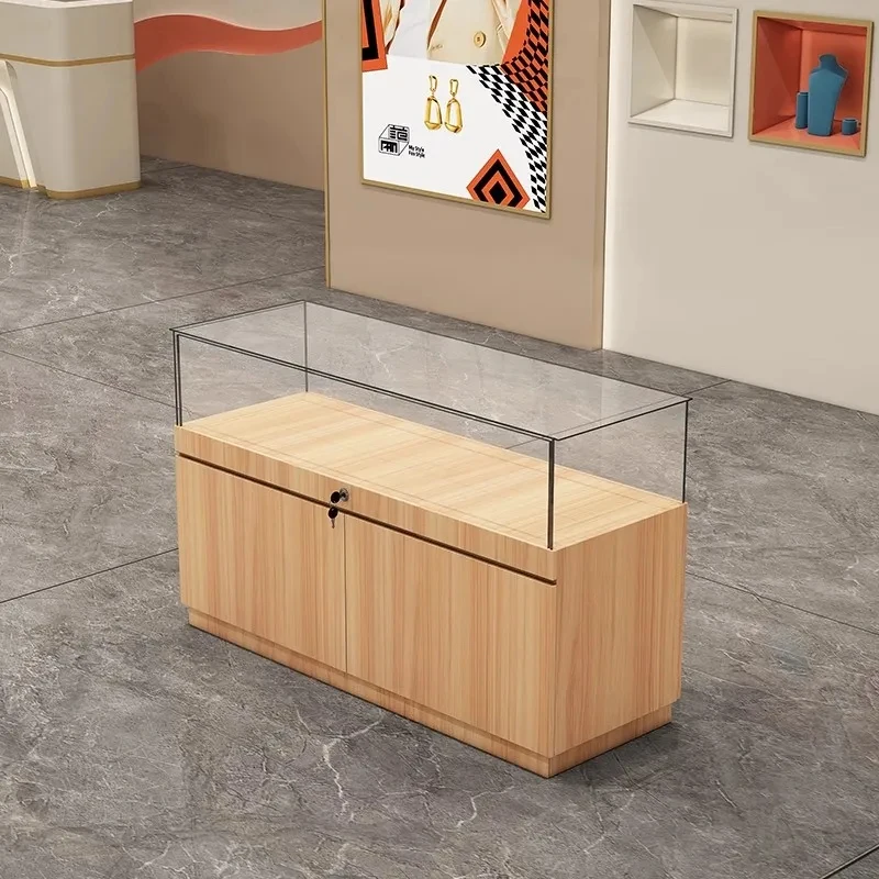 custom.LED-Lit Modern Glass Top Standing Museum Showcase Cabinets Jewellery Showroom Display Cabinets Solid Wood Aluminium MDF view 2