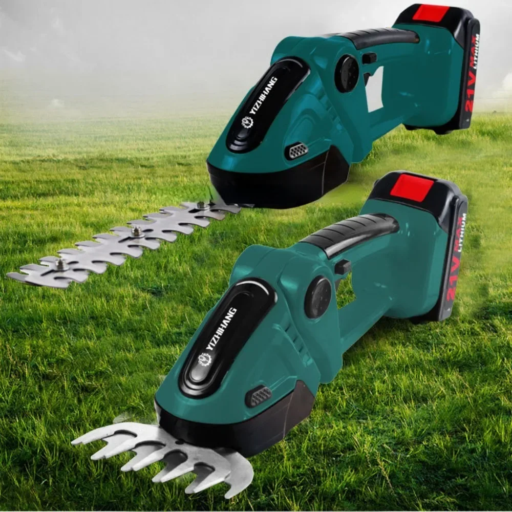 21V 2 in 1 Electric Hedge Trimmer 20000rpm Household Cordless Lawn Mower Pruner Garden Bush Scissors Grass Scissors Power Tool