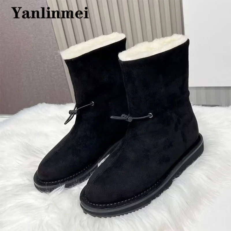 

Classics Fur Snow Boots Women Luxury Kid Suede Ankle Boots Round Toe Slip-on Winter Shoes Wool Warm Flat Short Boots For Women