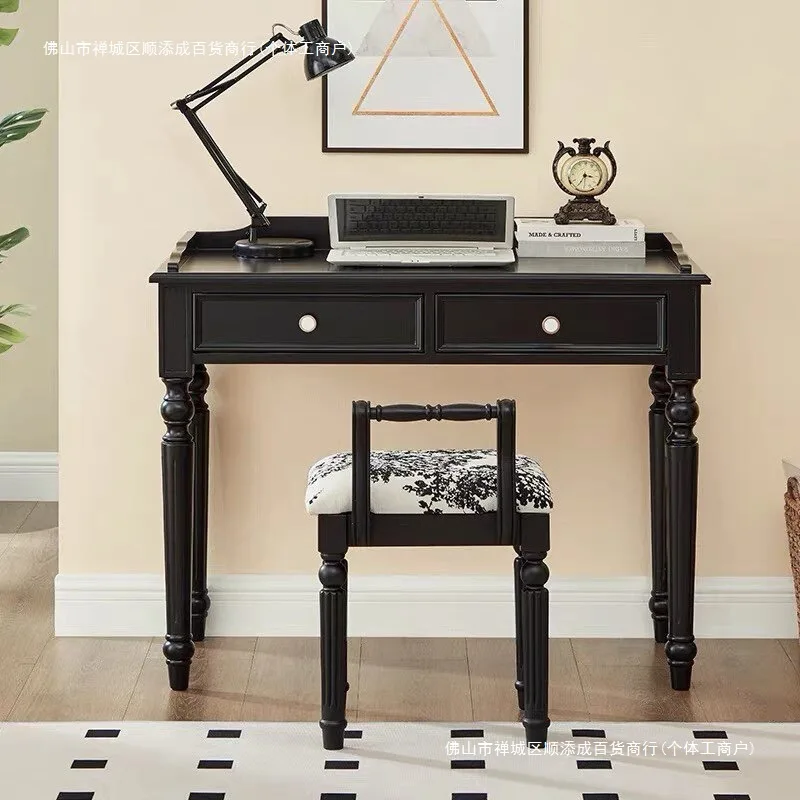 

Home Chinese French retro writing table study black desk European bedroom antique solid wood computer desk small apartment