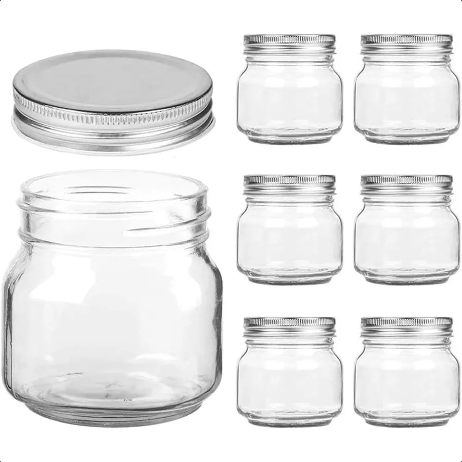 

Small Mason Jars Regular Mouth 8 oz Clear Glass Jars with Silver Metal Lids for Sealing Food Storage Overnight Oats Jelly Dry F