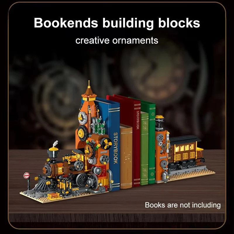 Street View Steampunk Train Building Blocks City Urban Trains Bookends Model Bricks Toys For Children Xmas Gift With LED MOC