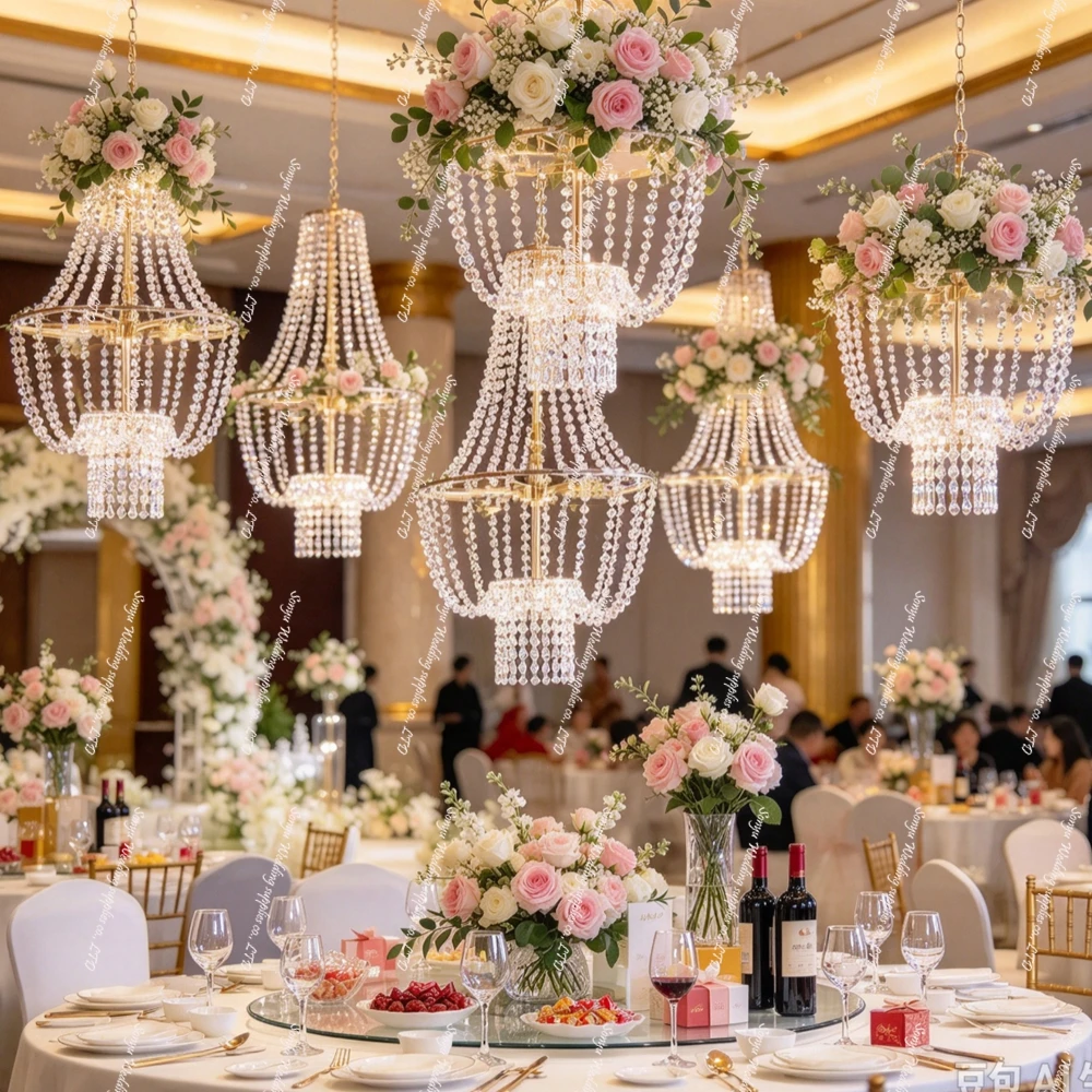 1-10pcs  European wedding decor Project Gold Crystal Chandelier wedding Room Wedding Pendant wireless Light Christmas Chandelier