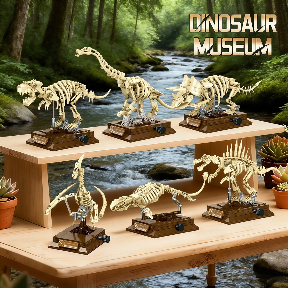 

6pcs MOC Dinosaur Series Triceratops Tyrannosaurus Rex Keel Model Ornament Children's Puzzle Assembly Toy Gift Building Block
