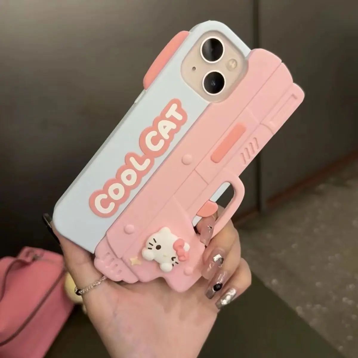 Hello Kitty Sanrio Kuromi Cartoon Pink Pistol KT Cat Iphone 15 Phone Case Iphone14 Chain 13 Silica Gel 12Pro/11 Girls Gifts