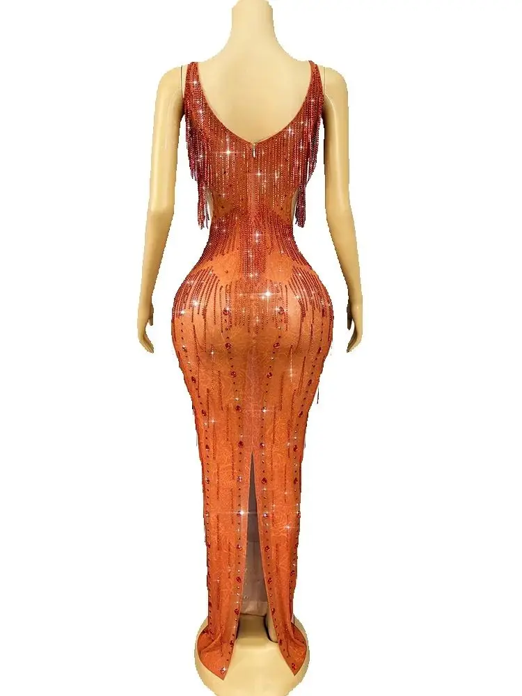 Vestido elástico con tirantes huecos y borlas con estampado en caliente de alta calidad, ropa personalizada para mujer, nueva moda 2025