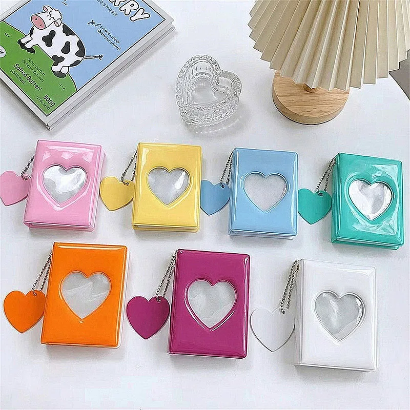 Candy Color Heart Window Photocard Album 3 Inch Kpop Card Holder Collect Book with Heart Pendant Charm Idol Card Storage Binder
