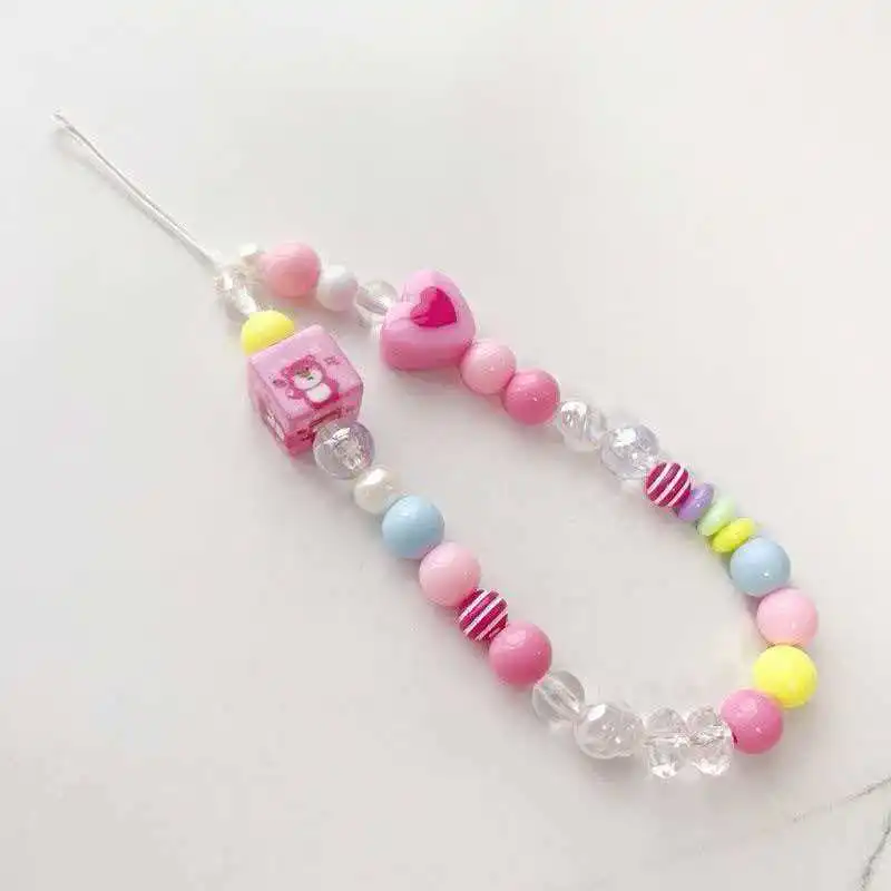 Telefon Anti-verloren Lanyard Schlüssel Kurze Handgelenk Anhänger Bunte Macaron Runde Perle Anhänger frauen hand Kette Handy Lanyard