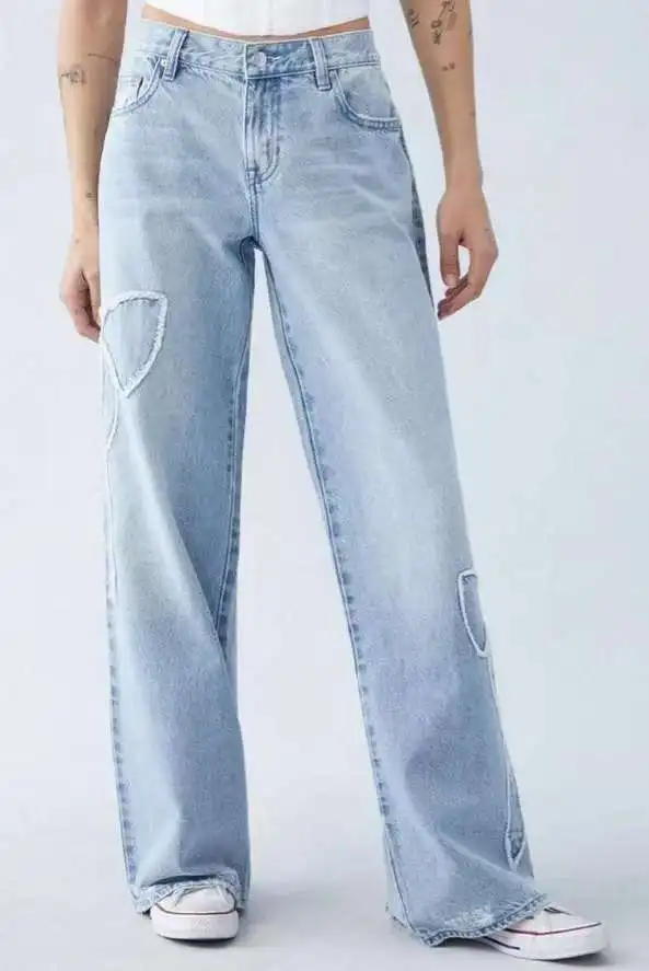 

Embroidered side frayed butterfly jeans for women loose straight-leg pants for spring and autumn best-selling item