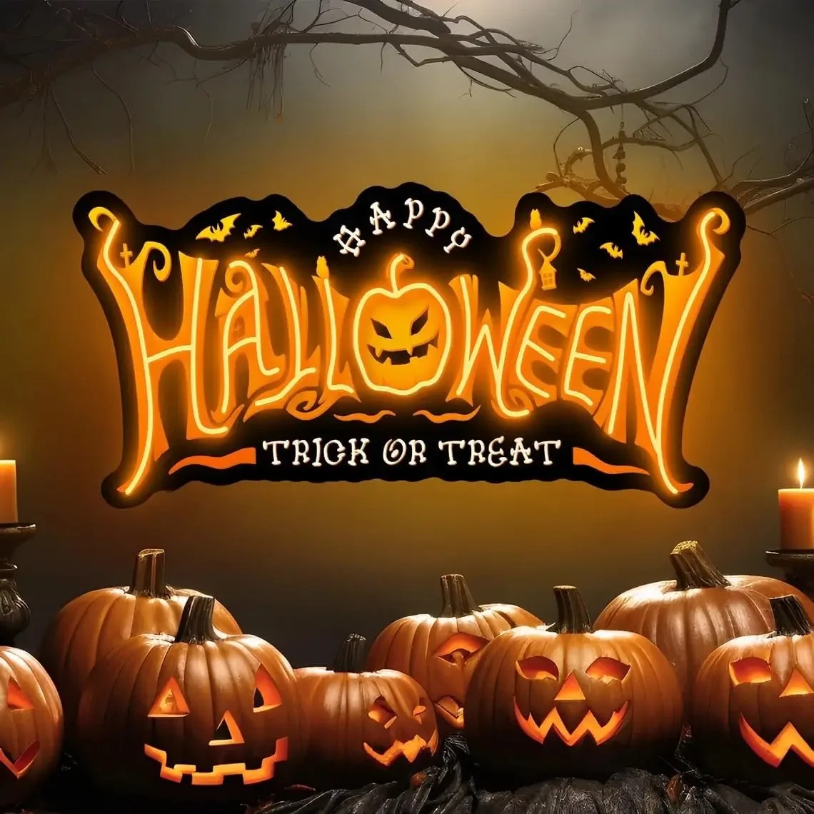 Halloween Neon Sign USB Powered LED Neon Light Party Gaming Room Door Porch Bedroom Aesthetic Home Decor Night Light Gift