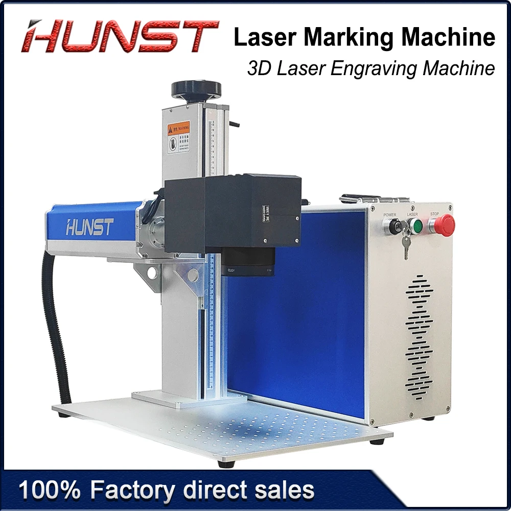 HUNST 3D fiber optic engraving machine JPT MOPA M7 60W 80W 100W laser for marking curved surfaces, reliefs and uneven products.