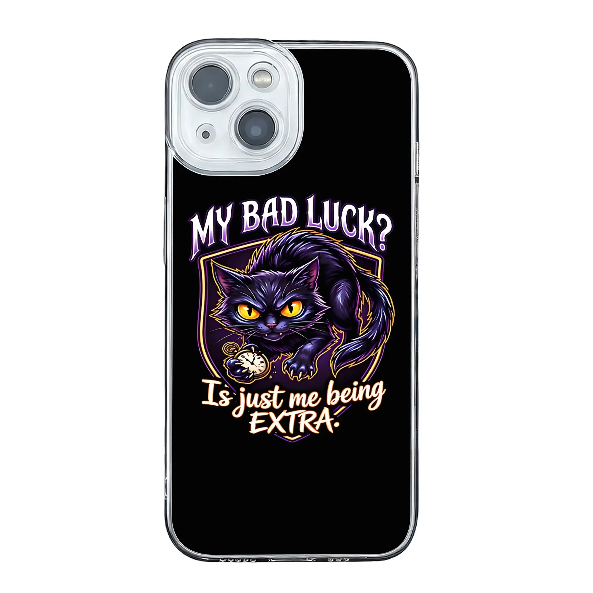Mi mala suerte es solo que soy extra linda, funda anticolisión para teléfono con diseño de gato negro para iPhone 17 16 15 14 13 12 11 Pro Max