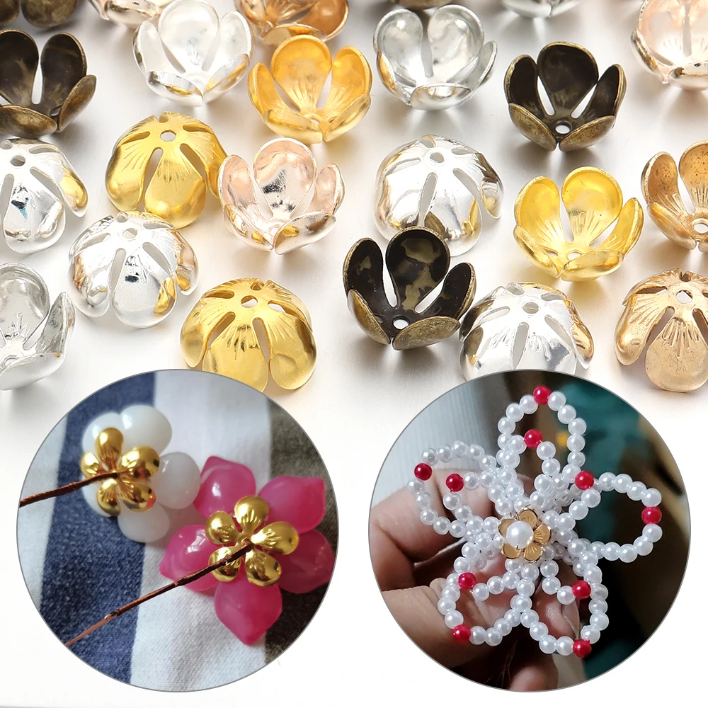 50pcs/lot Metal Flower Bead Caps Iron Flower End Caps Spacer Beads for DIY Bracelet Necklace Earring Jewelry Making Findings