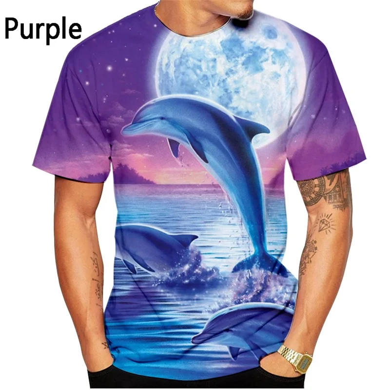 3D Print Cartoon Dolphin Pattern T-shirt For Men Casual Short Sleeve Crew Neck T Shirt Tops New In Cute Animal Dolphin Tee Shirt