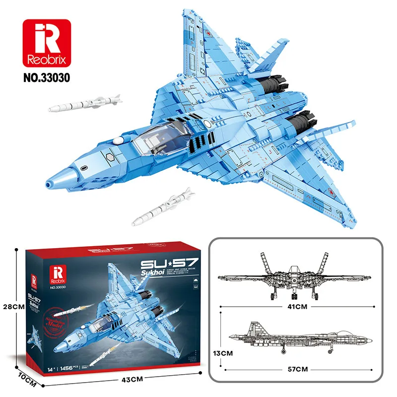 Reobrix 33030 SU-57 Heavy Fighter Sukhoi Model Military Series DIY Puzzle Toys Building Blocks Boy Christmas Gift 1456PCS