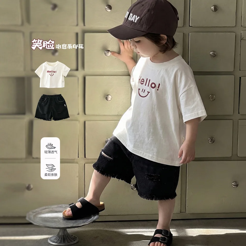 

2026 New Kids Summer Letter Print Short Sleeve T-Shirt Fashion Casual Soft Cotton Tops Toddler Baby Boy Girl Daily Outdoor Wear
