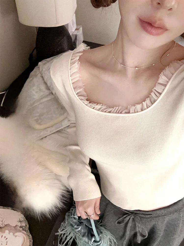 

H STUDIO Women's Slim Fit Woolen Lace Base irt Fine Yarn 60 Count Soluble Tead 30 Woolen Women's Faion Winter Knitwear