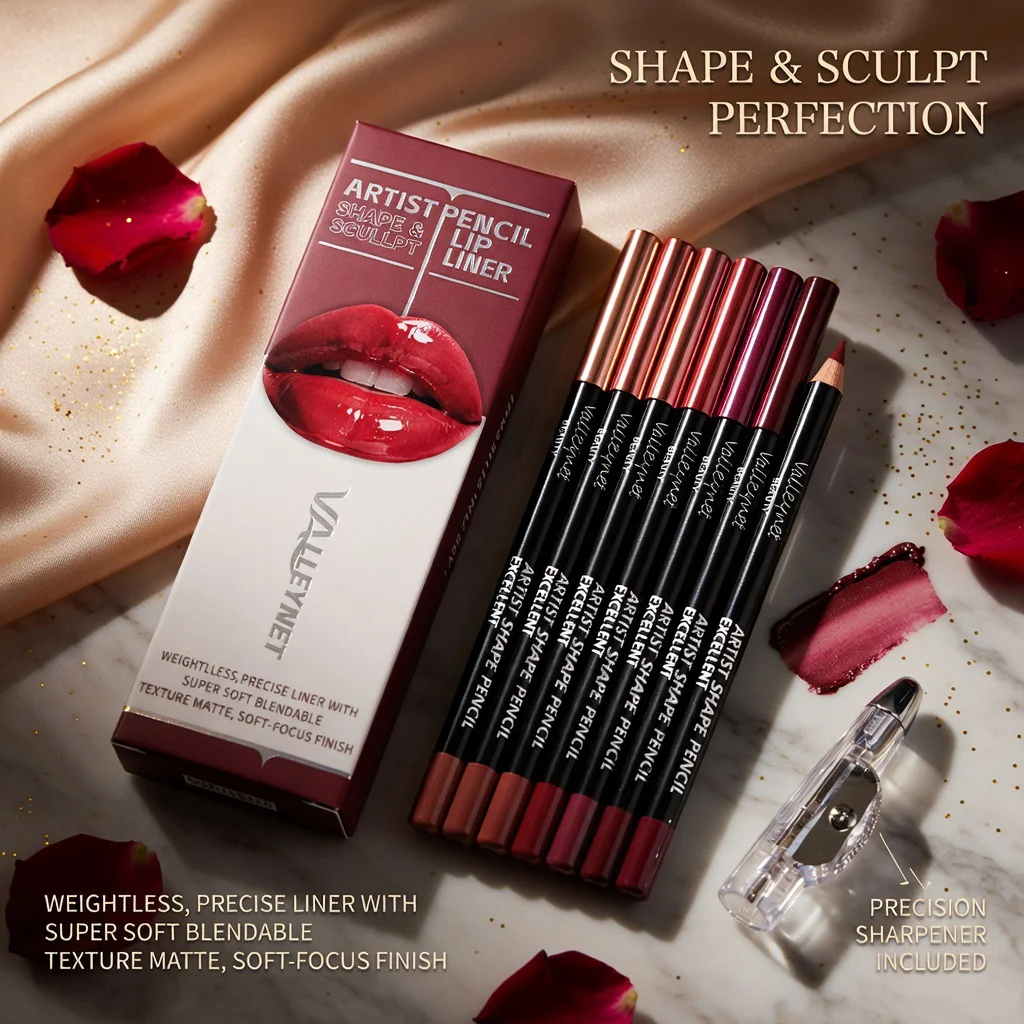 7PCS/SET Lip Makeup:6 Matte Lip Liners+1 Pen Sharpener,Long-Lasting, Silky Texture, Easy Application, Ideal For Daily Makeup