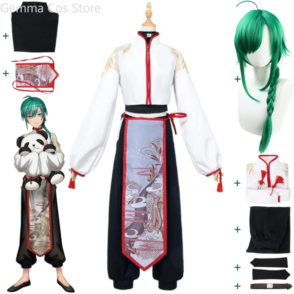 YouTuber VTuber Ryushen Ryuu Shen NIJISANJI SEEDs Cosplay Costume Green Wig Anime Chinese Style Uniform Outfit Halloween Suit