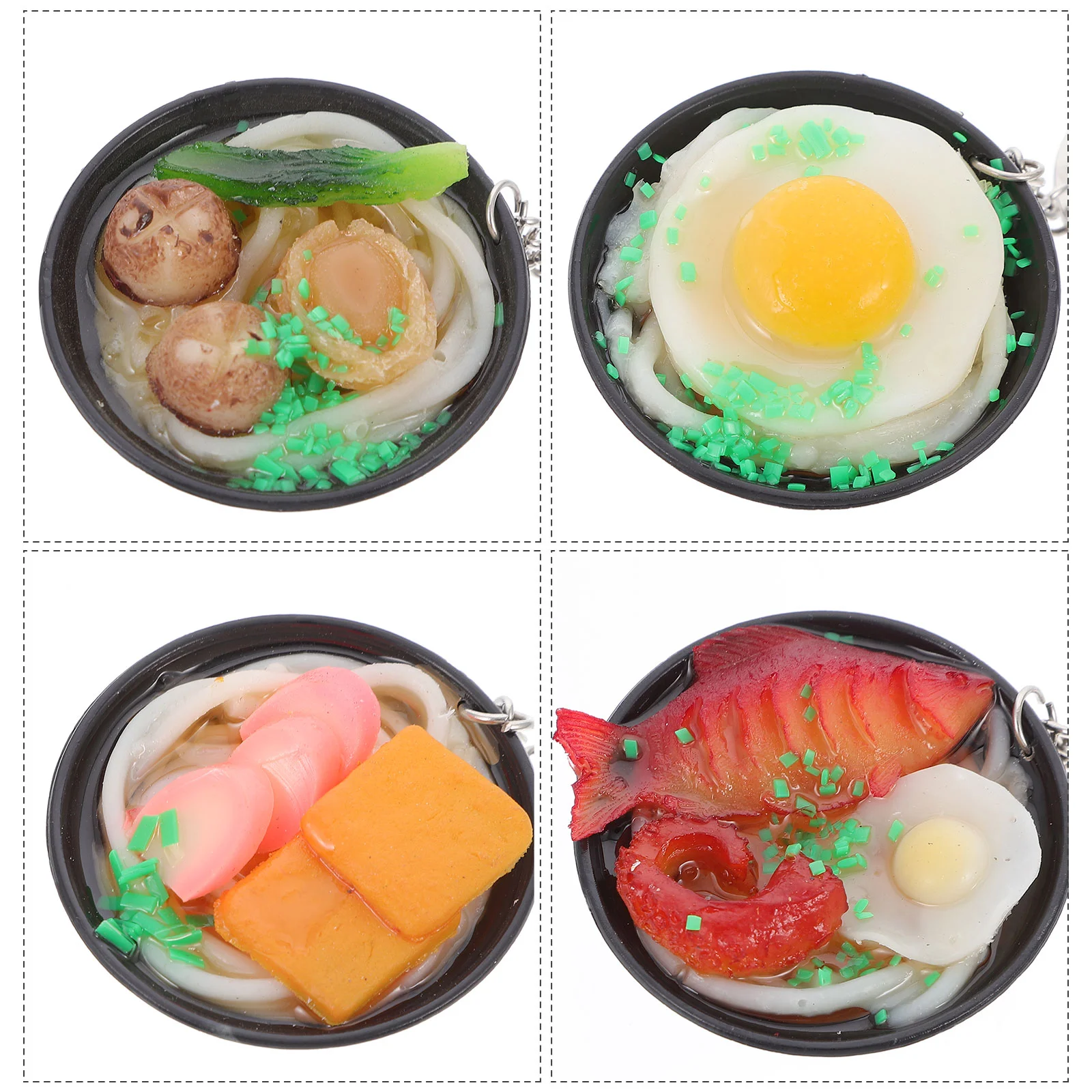 4 Pcs Ramen Keychain Colorful Chains Realistic Pendants Simulation Keyring Rings Decors Fob Decorative Mini Shape