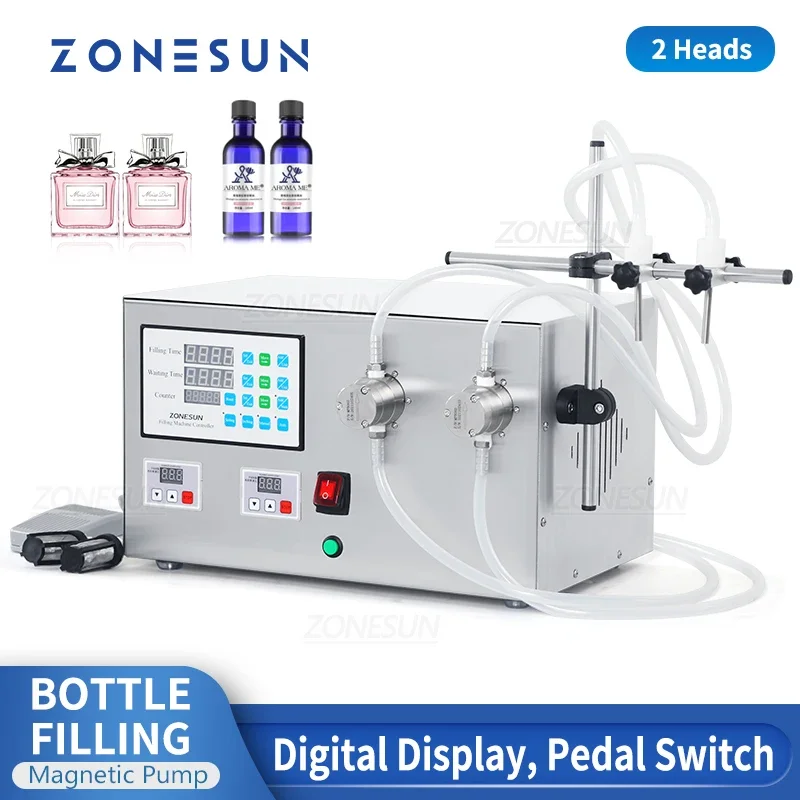 

ZONESUN Bottle Filling Machine Magnetic Pump Mineral Water Essential Oil Fluid Quantitative Filler Packing Production ZS-YTMP2S