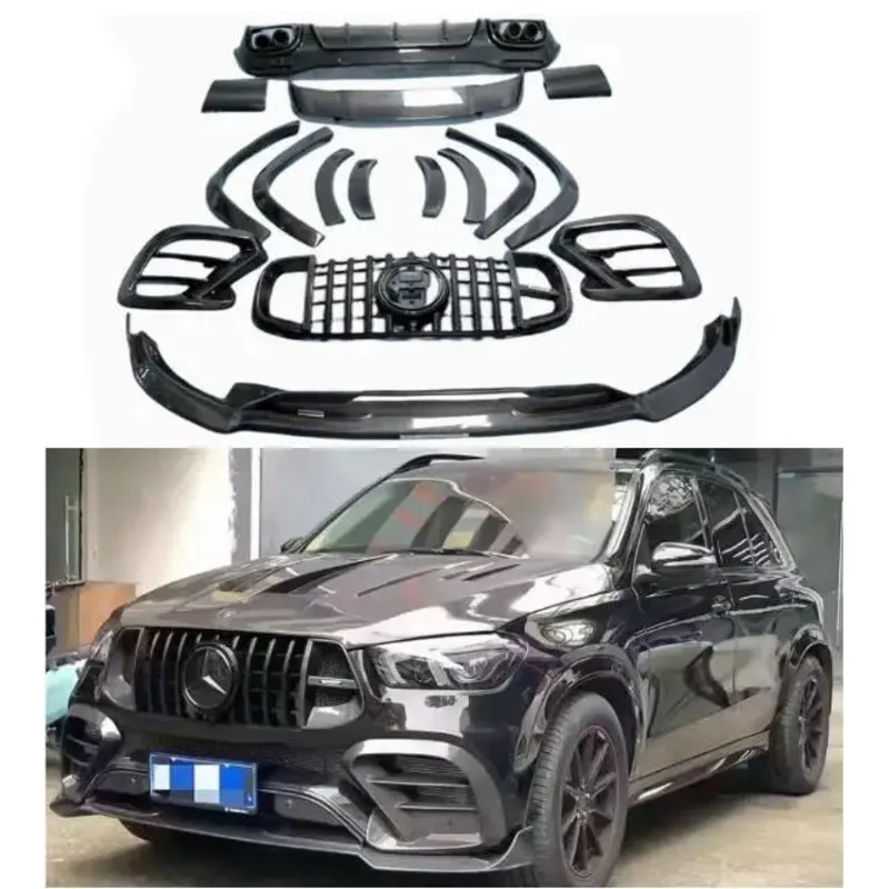 

For Benz W167 GLE350 GLE63 2020-2023 Bumper Front Lip Tuyere Hood Grille Rear Diffuser Spoiler Wheel Brow Carbon Fiber Body Kit