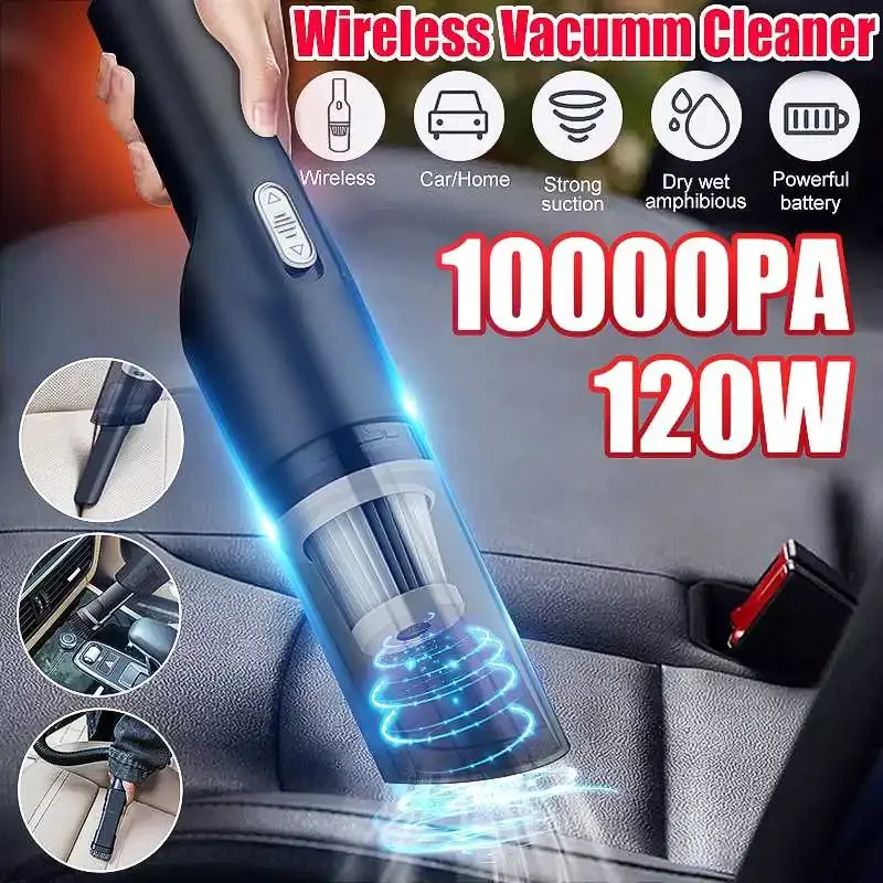 

120W 10000pa Strong Suction Wireless Car Vacuum Cleaner Portable with Handheld Vacuum Cleaner Car Household Dual-use Mini Cleane