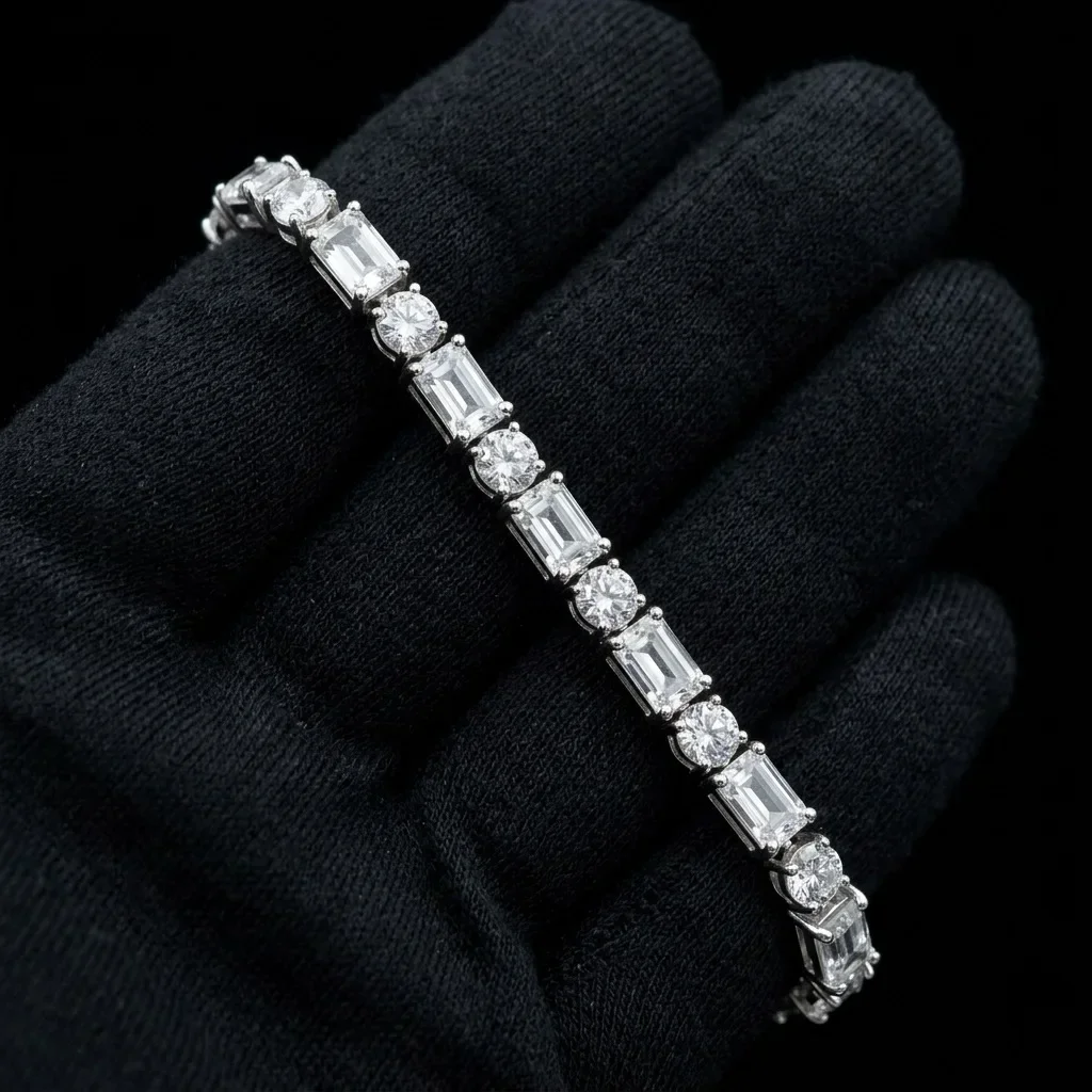 FCGJHW Alternating Emerald&Asscher Moissanite Tennis Bracelet S925 Silver Full Lab Diamond Link Bracelets for Women Ladies 2026 4