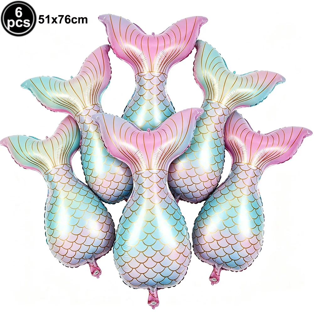 6pcs Mermaid Birthday Balloon Set 5th Birthday Party Decor Shell Little Mermaid Tail Balloon Girl Birthday Under The Sea Favors view 4